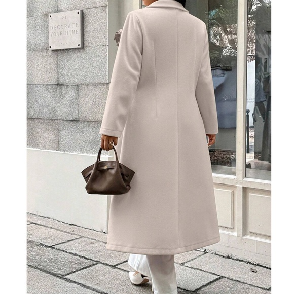 Classic Solid Double Button Floral Appliqué Mid Length Jacket Coat - Picture 6 of 13